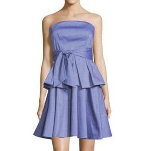 Milly Strapless Kylie Strapless Shirting Dress Sash Cinches Tiered Ruffle